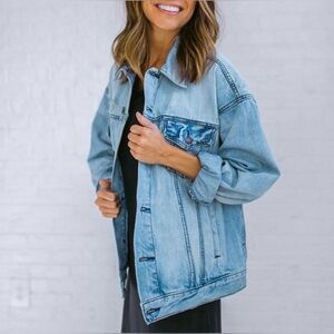 Free People Light Blue Denim Jacket - Men's Classic Truckers Style